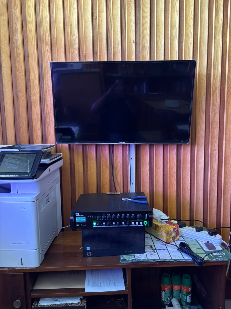 Public address system and desktop equipment installation