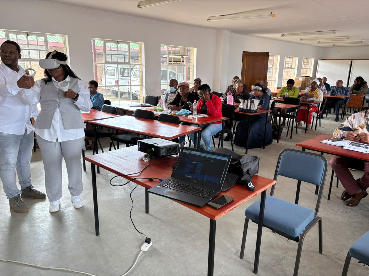 Virtual reality training session in a classroom